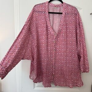 Free People Pink Patterned Button-Up Blouse